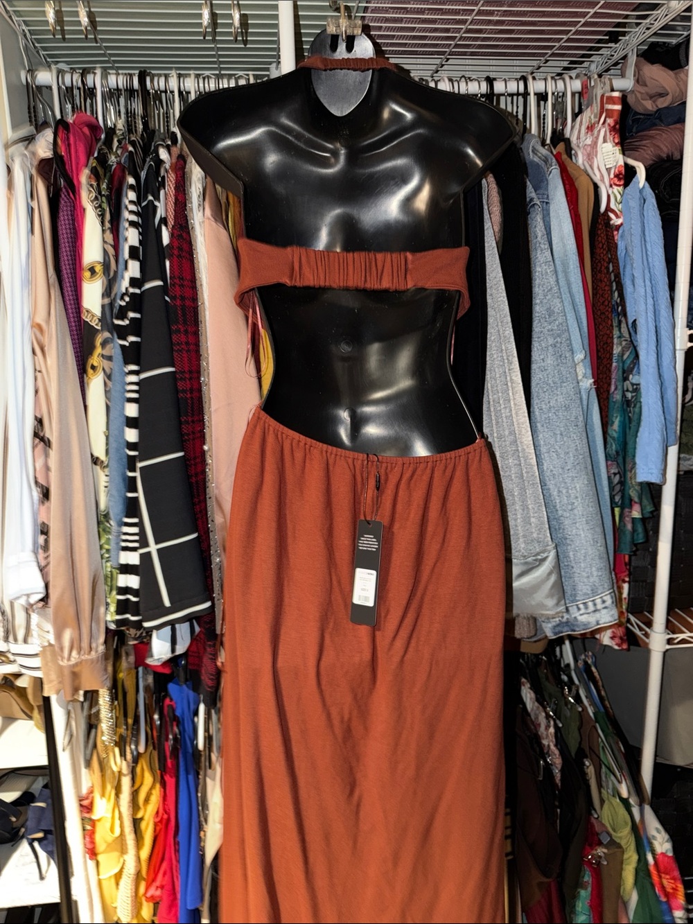 Fashion Nova Rust Brown Halter Cutout Maxi Dress - Picture 3 of 4